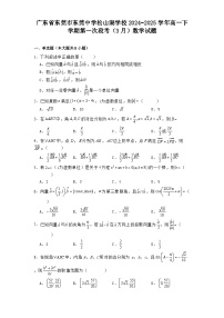 广东省东莞市东莞中学松山湖学校2024−2025学年高一下学期第一次段考（3月）数学试题（含解析）