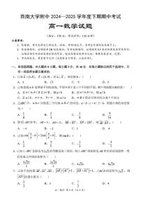 重庆西南大学附属中学校2024-2025学年高一下学期期中考试数学试题（含答案）