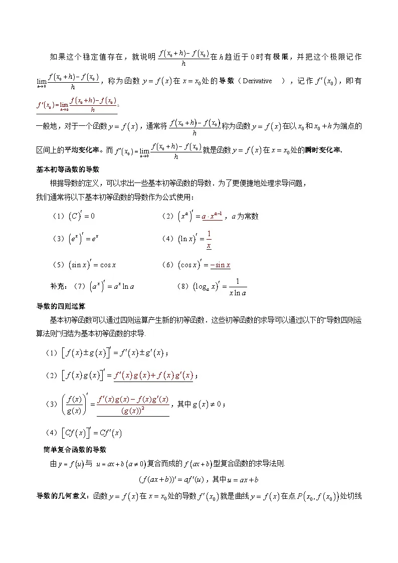 专题04 导数及其应用(知识梳理+考点精讲精练+实战训练)(解析版)第2页
