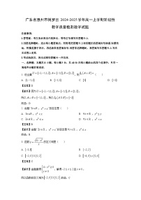 广东省惠州市博罗县2024-2025学年高一上学期阶段性教学质量检测数学试题（解析版）