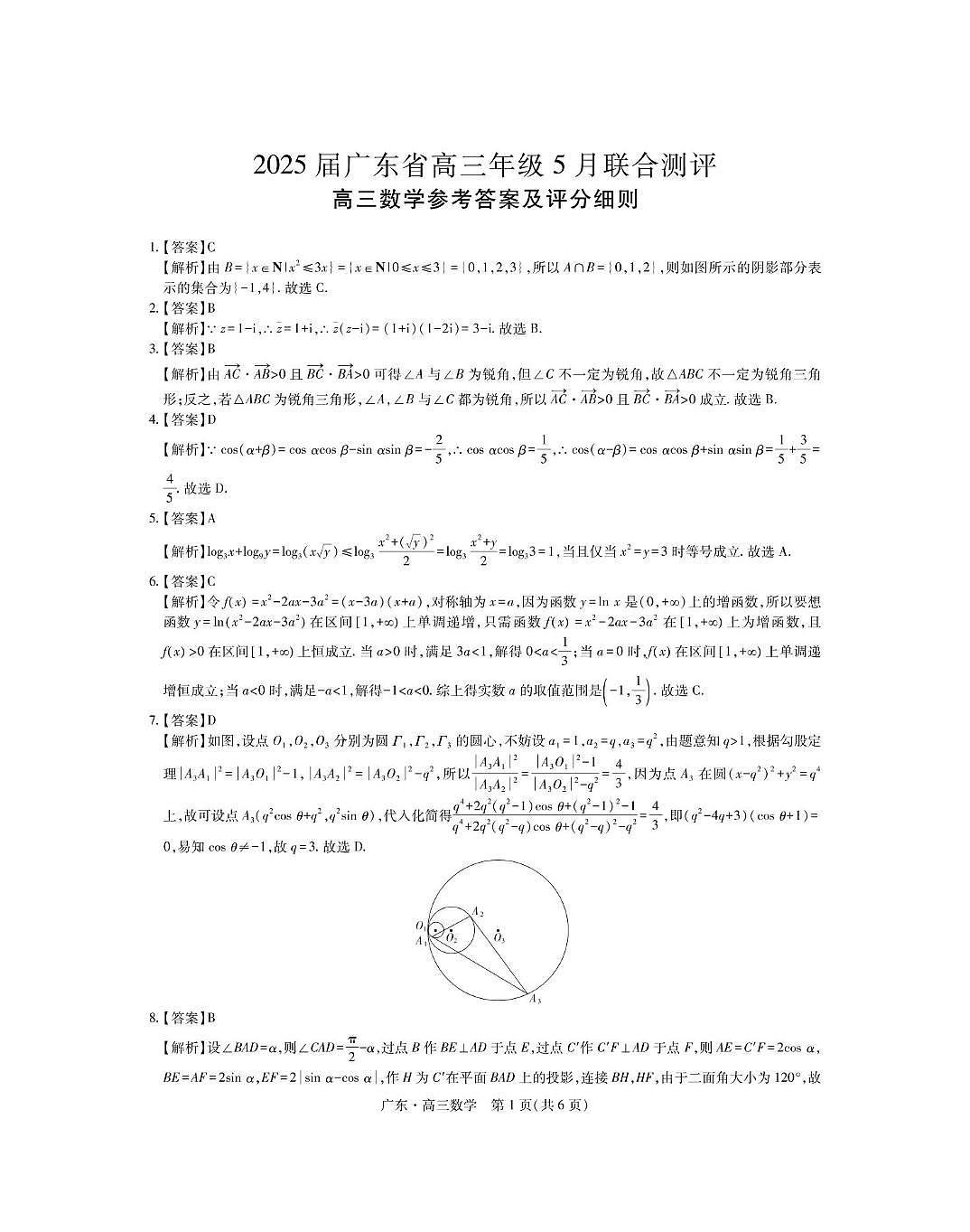 广东部分学校2024-2025学年高三下学期5月联考数学答案第1页
