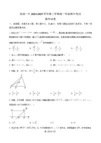 安徽省芜湖市第一中学2024-2025学年高一下学期期中考试数学试卷(Word版附解析)