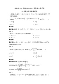 安徽省A10联盟2024-2025学年高一上学期11月期中联考试数学试题（解析版）