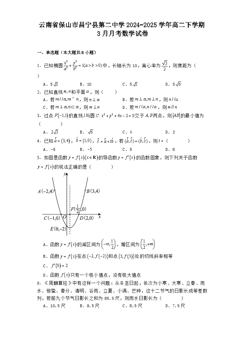 云南省保山市昌宁县第二中学2024−2025学年高二下学期3月月考 数学试卷(含解析)第1页