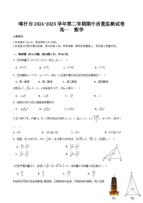 新疆喀什市2024-2025学年高一下学期期中考试数学试题（Word版附答案）