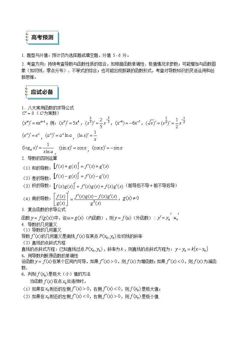 2025年高考数学三轮复习考前冲刺练习11 导数(选填题)(教师版)第3页