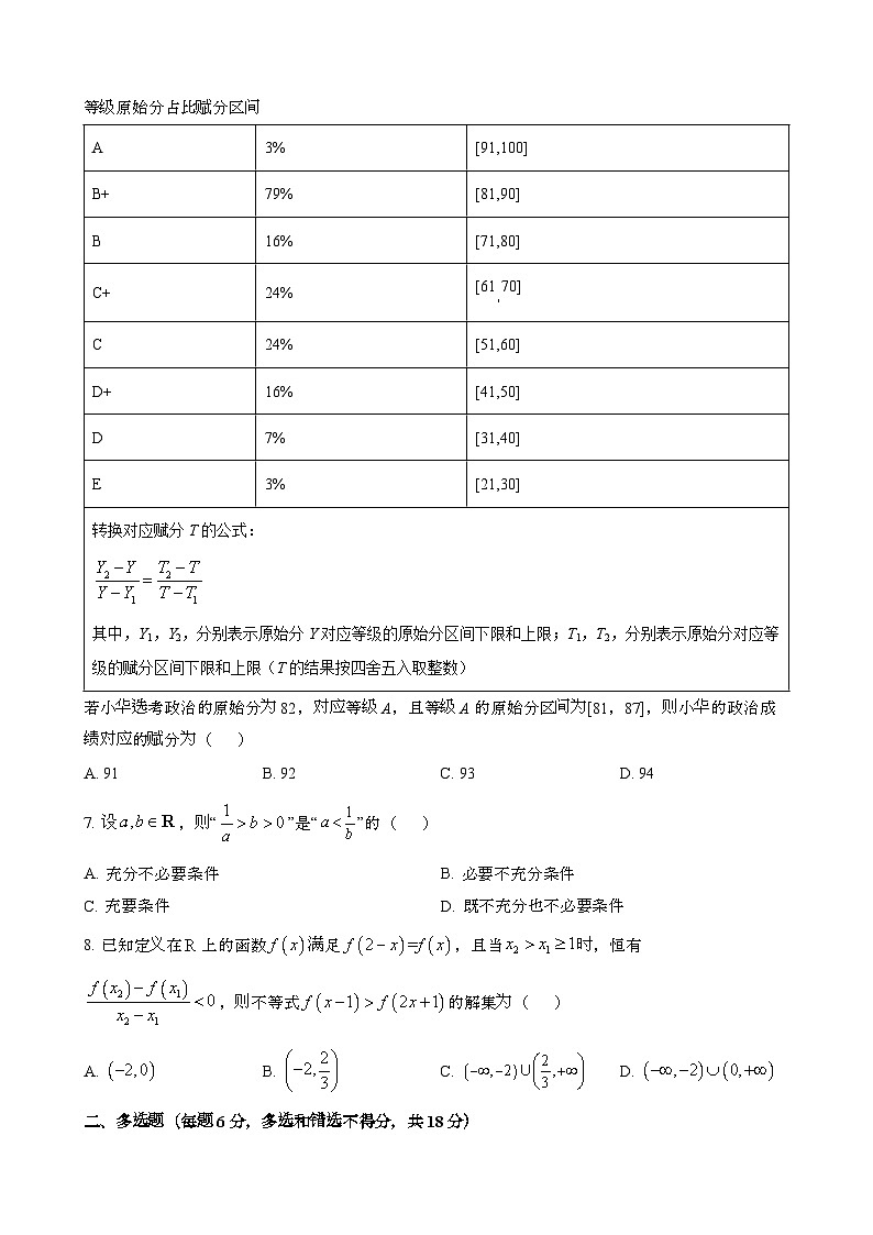2024~2025学年吉林四平高一第一学期第一次月考数学试题第2页