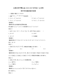 安徽合肥市蜀山区2024-2025学年高一上学期期中阶段检测数学试题（解析版）