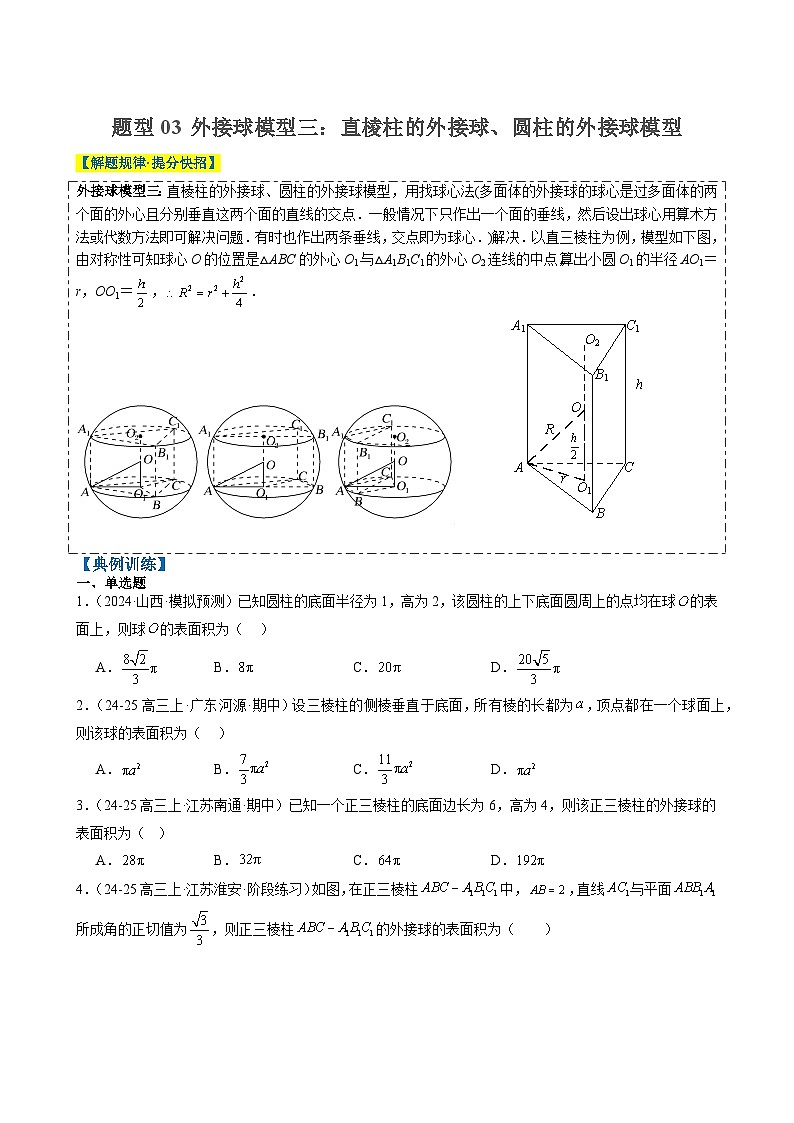 专题10 立体几何中球的切接问题(6大题型)-2025年高考数学二轮热点题型归纳与变式演练(新高考通用)(原卷版)-A4第3页