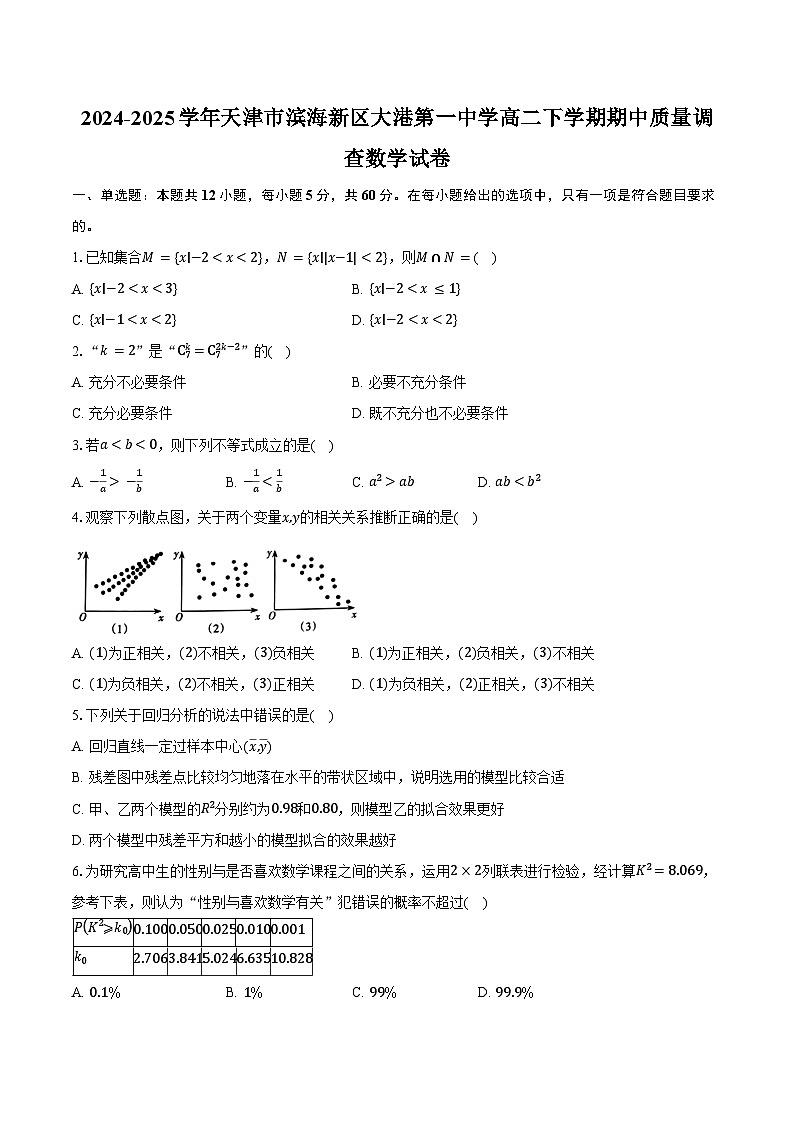 2024-2025学年天津市滨海新区大港第一中学高二下学期期中质量调查数学试卷(含答案)第1页