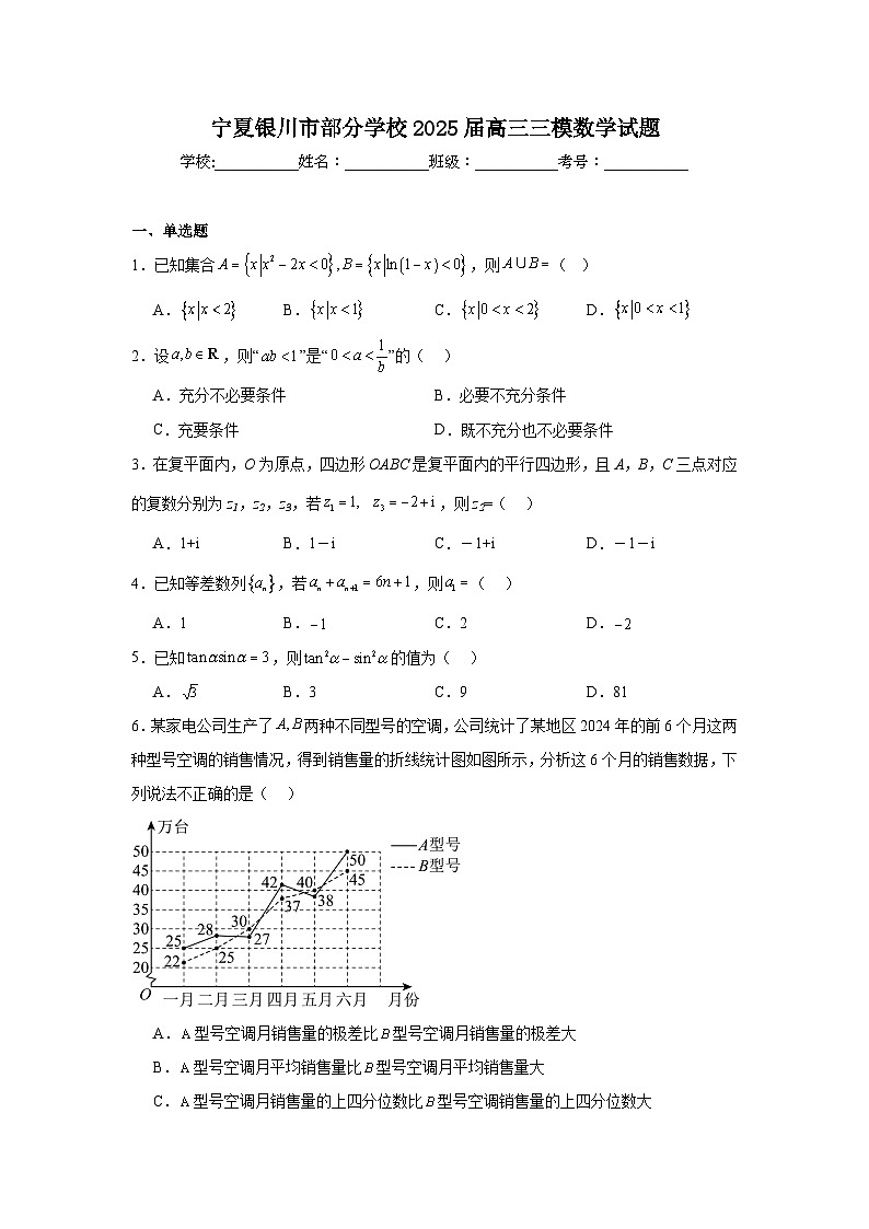 宁夏银川市部分学校2025届高三三模数学试题(附答案解析)第1页