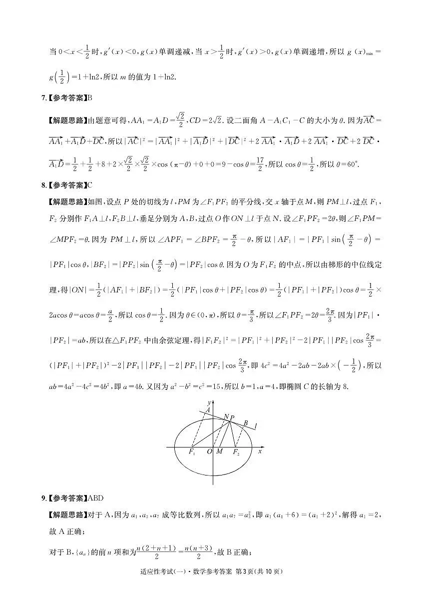 成都石室中学2024-2025学年度下期高2025届适应性考试(一) 数学答案第3页