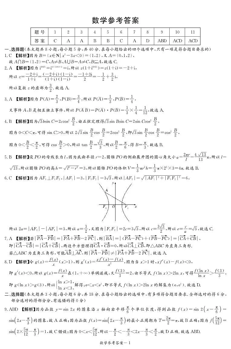 数学答案(25仿真联考二)第1页