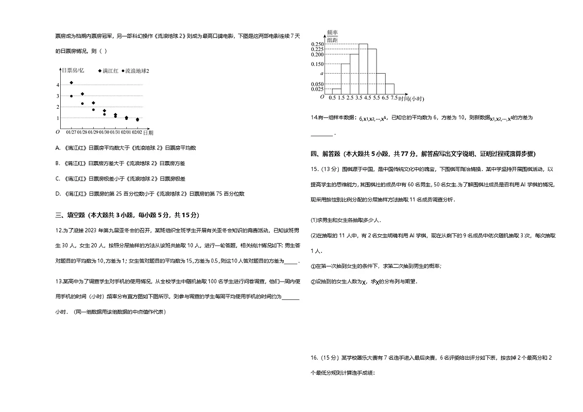 人教A版高中数学必修第二册第九章统计检测试卷及答案第3页