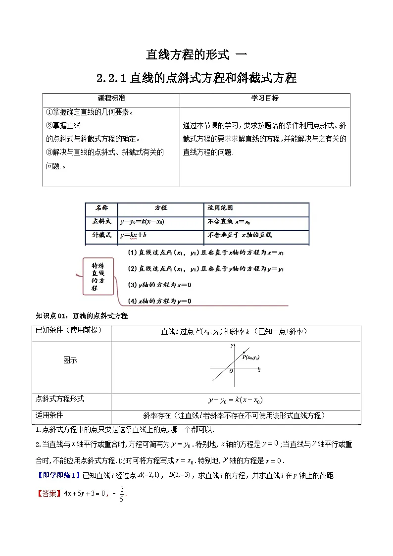 (暑期班)2025年高二数学暑假讲义第06讲 直线方程的形式 一+课后练习+随堂检测(教师版)第1页