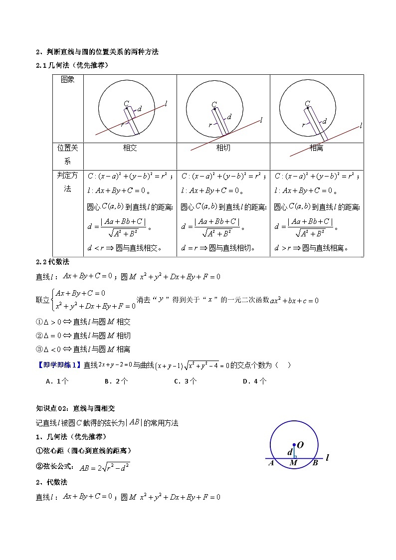 (暑期班)2025年高二數(shù)學(xué)暑假講義第09講 直線與圓的位置關(guān)系+課后練習(xí)+隨堂檢測（原卷版）第2頁