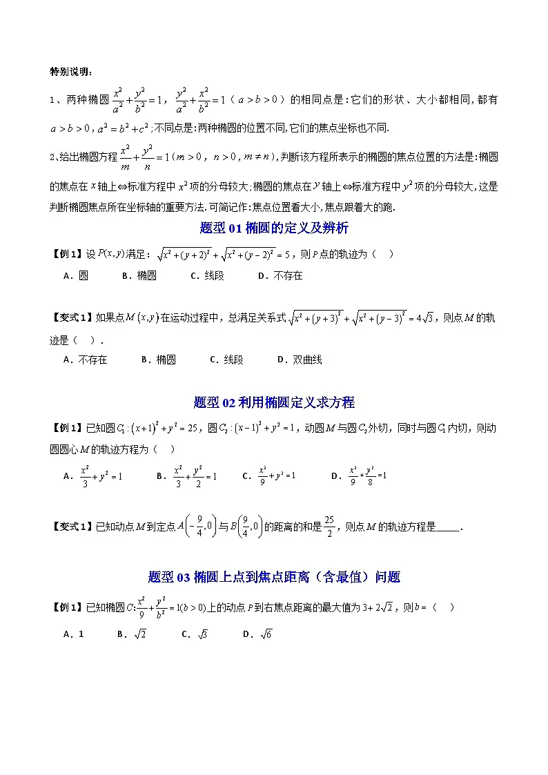(暑期班)2025年高二数学暑假讲义第12讲 椭圆+课后练习+随堂检测(原卷版)第3页