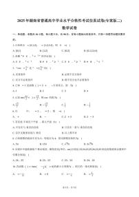 湖南省普通高中2025年学业水平合格性考试仿真试卷(专家版二)数学试卷（含答案）