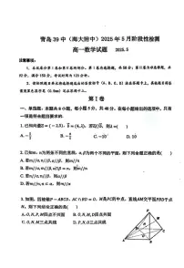 山东省青岛市第三十九中2024-2025学年高一下学期5月阶段性检测数学试题