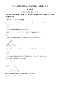 安徽省六安第二中学河西校区2024~2025学年高一下册4月期中数学考试试卷【附解析】