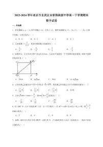 2023-2024学年南京市玄武区田家炳高级中学高一下学期期末数学试卷【学生版】