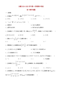 安徽省2024_2025学年高一数学上学期期中试题含解析