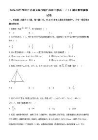 江苏省无锡市辅仁高级中学2024-2025学年高一下学期期末数学模拟试卷（原卷版）