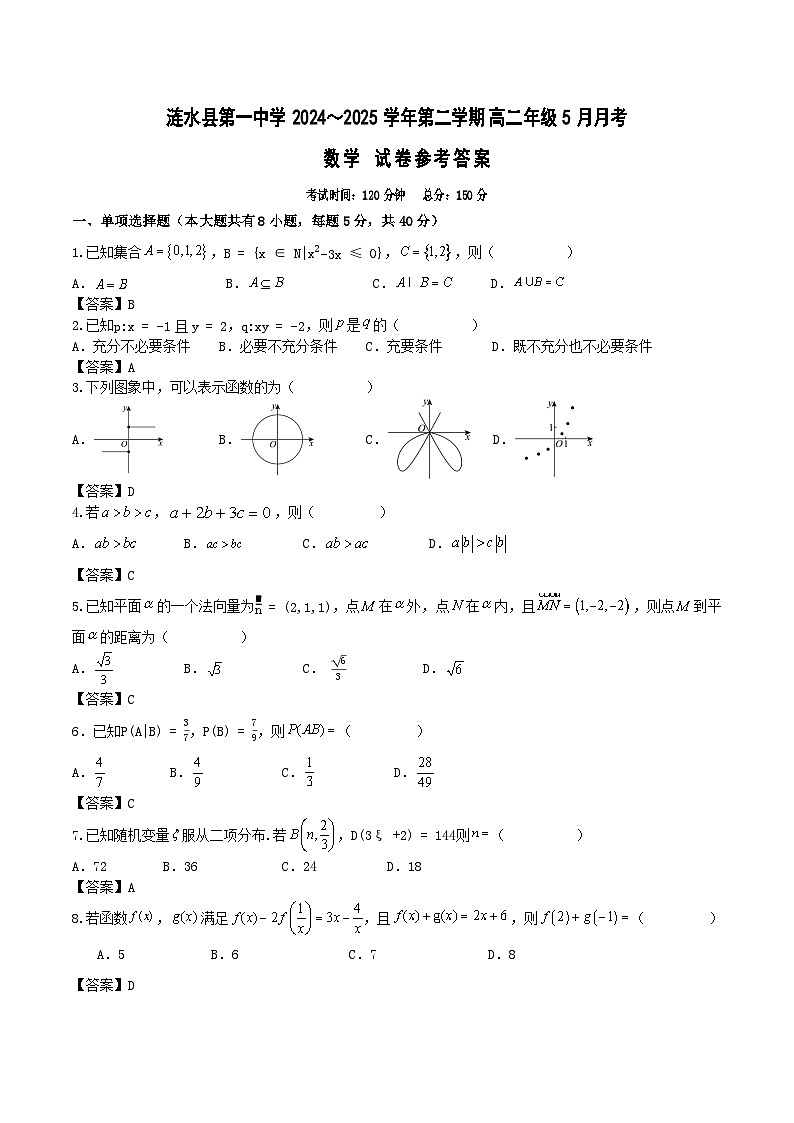 高二数学第二次月考试卷参考答案第1页