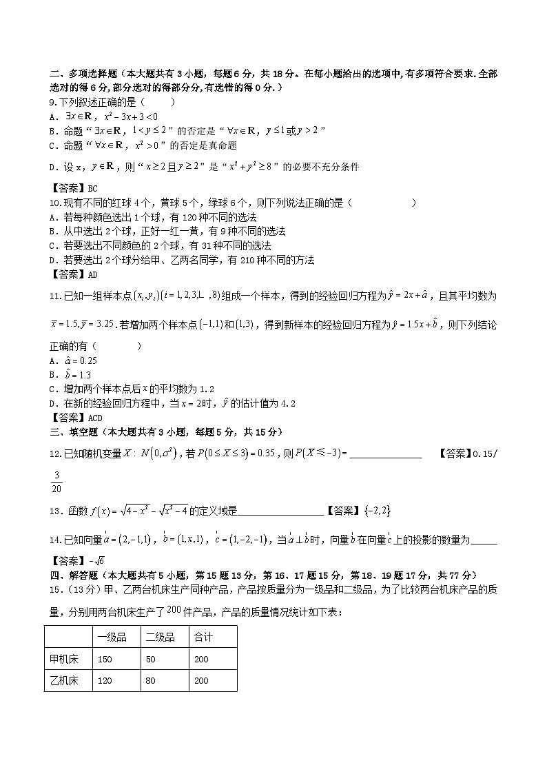 高二数学第二次月考试卷参考答案第2页