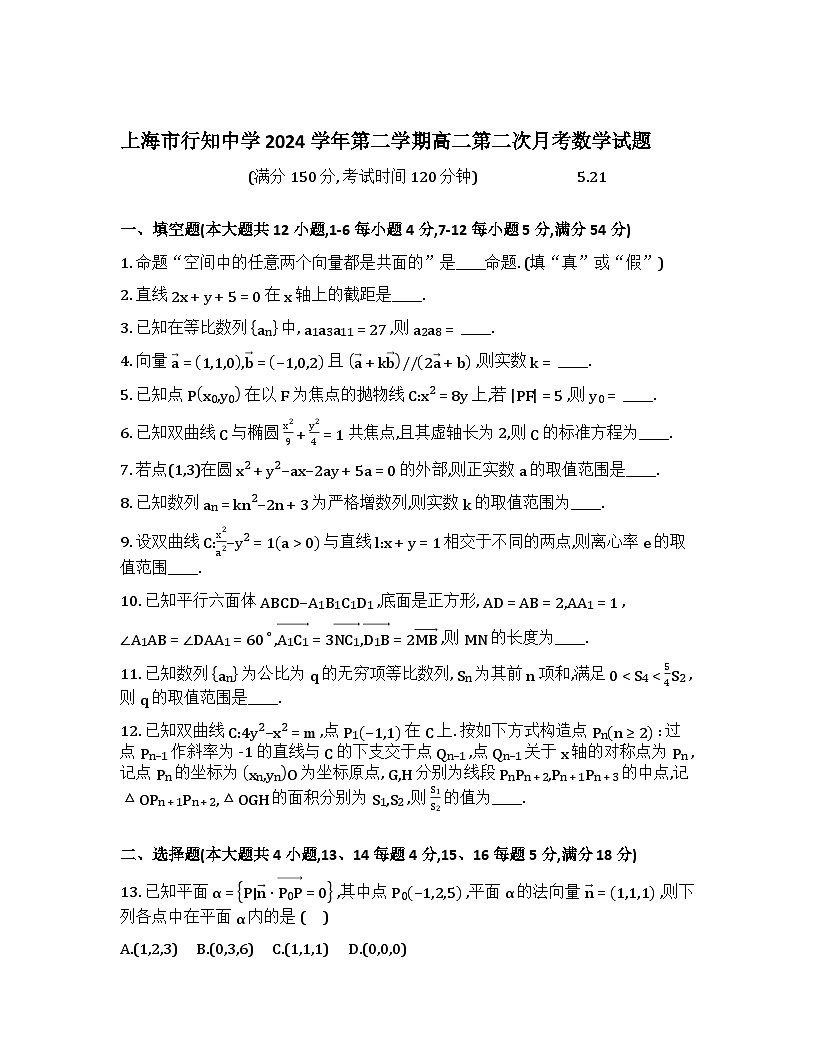 上海市行知中学2024-2025学年5月月考试卷第1页