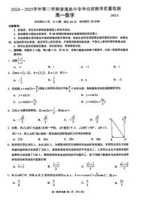 广东河源2024-2025学年高一下学期期末教学质检数学试题+答案