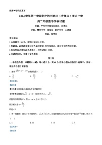 浙江省杭州地区含周边重点中学2024_2025学年高二数学上学期11月期中测试试题含解析