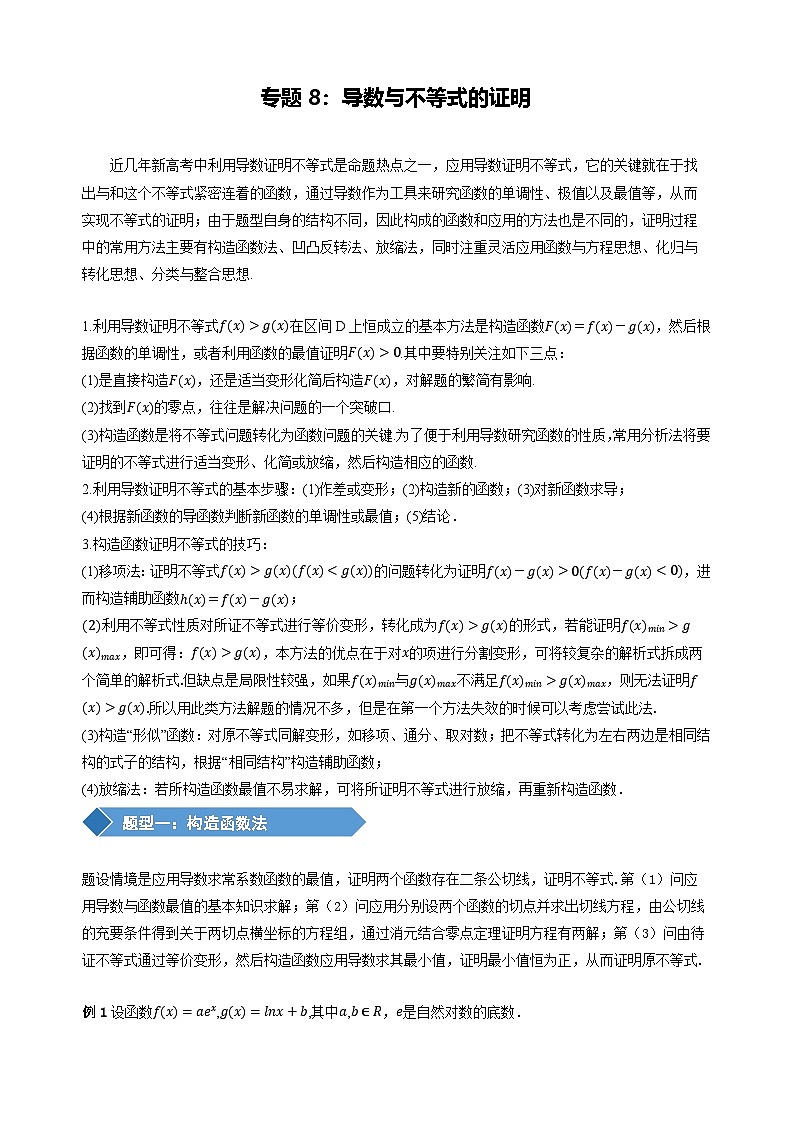 专题8 导数与不等式的证明(教师版)第1页