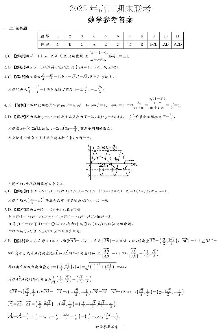 长郡中学2024-2025学年高二下学期期末考试数学试题参考答案第1页