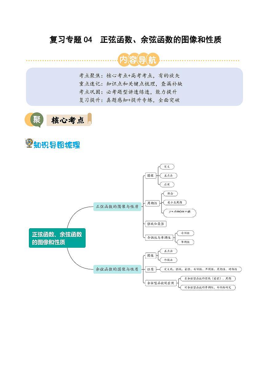 复习专题04 正弦函数、余弦函数的图像和性质(原卷版)第1页