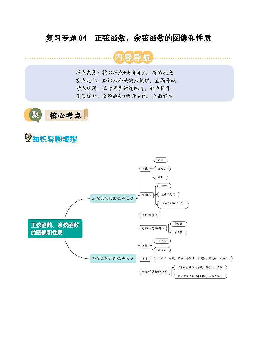 复习专题04 正弦函数、余弦函数的图像和性质(解析版)第1页