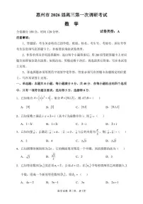 惠州市2026届高三第一次调研考试 数学试题（含答案）