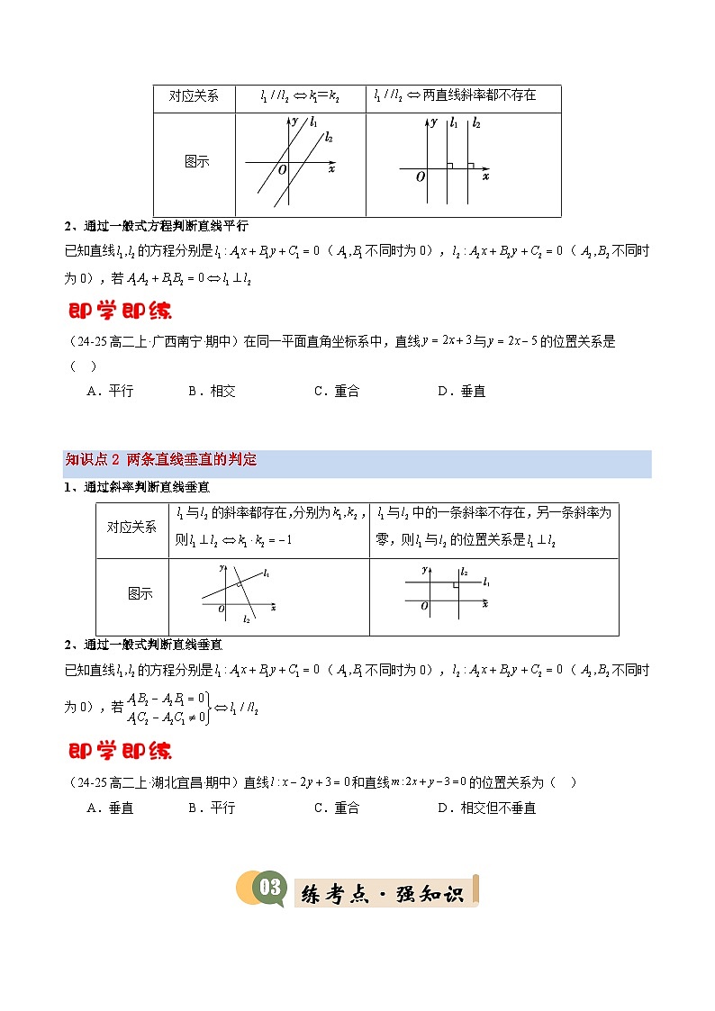 第03講 兩條直線的平行與垂直(2知識(shí)點(diǎn)+6考點(diǎn)+過關(guān)檢測(cè))(原卷版)第2頁