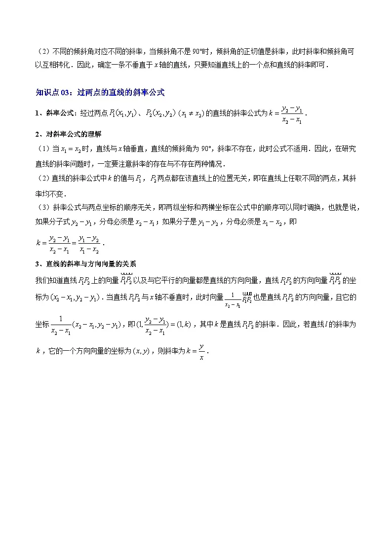专题10 直线的倾斜角与斜率(3知识点+7大题型+思维导图+过关检测)(解析版)第2页