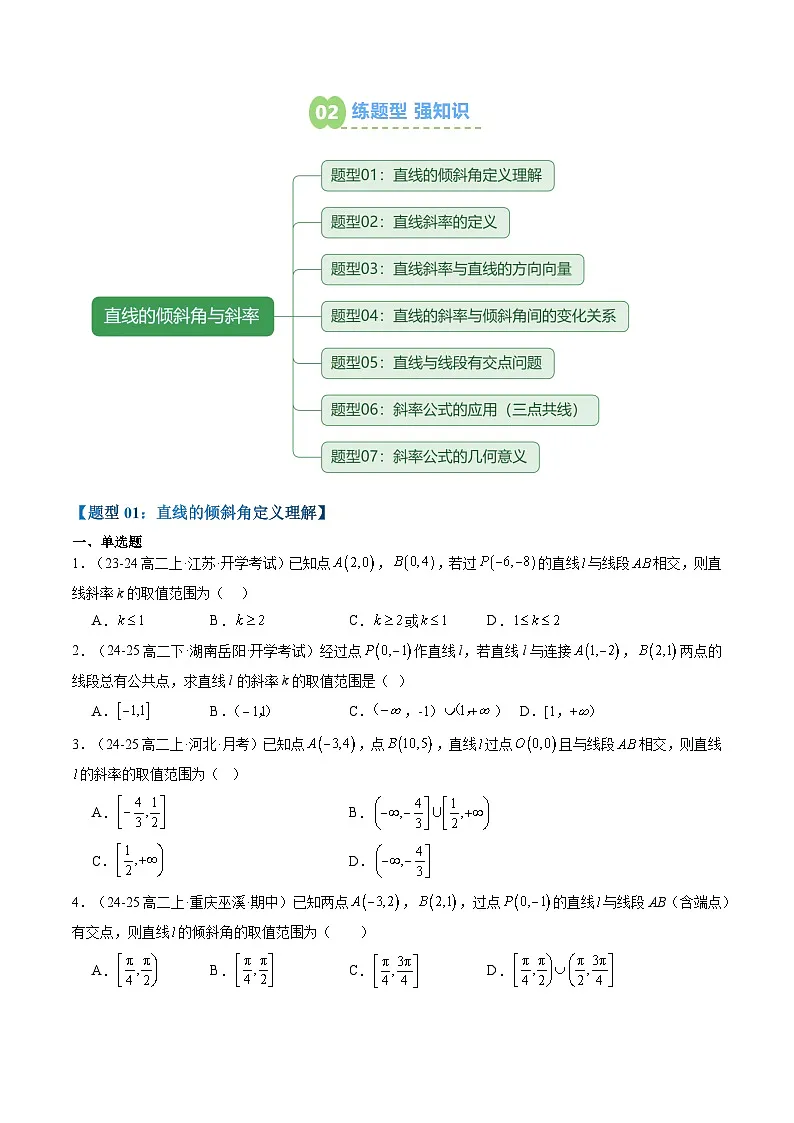 专题10 直线的倾斜角与斜率(3知识点+7大题型+思维导图+过关检测)(原卷版)第3页
