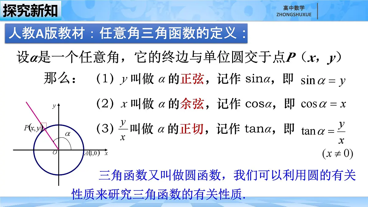人教B版高中数学必修3 7-2-1《三角函数的定义--第一课时》 课件第7页