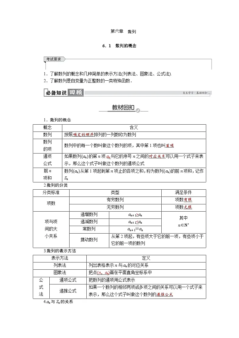 高考数学精品讲义练习【一轮复习】第六章 6.1 数列的概念第1页