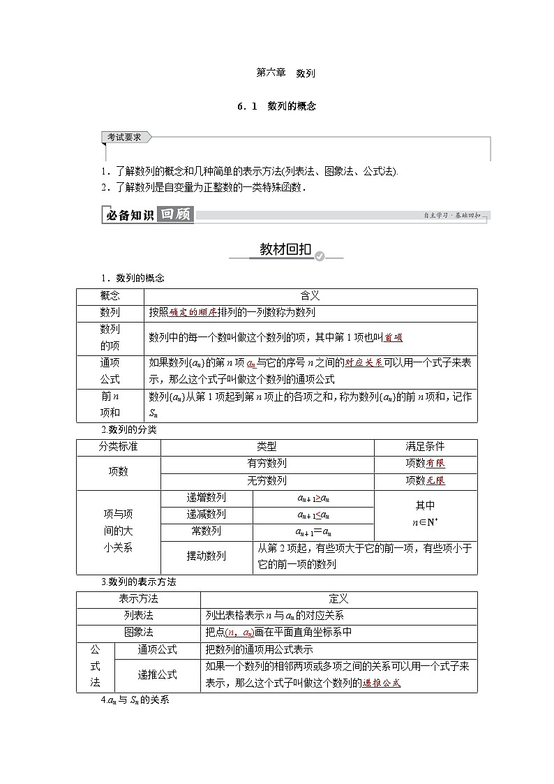 高考数学精品讲义练习【一轮复习】第六章 6.1 数列的概念第1页