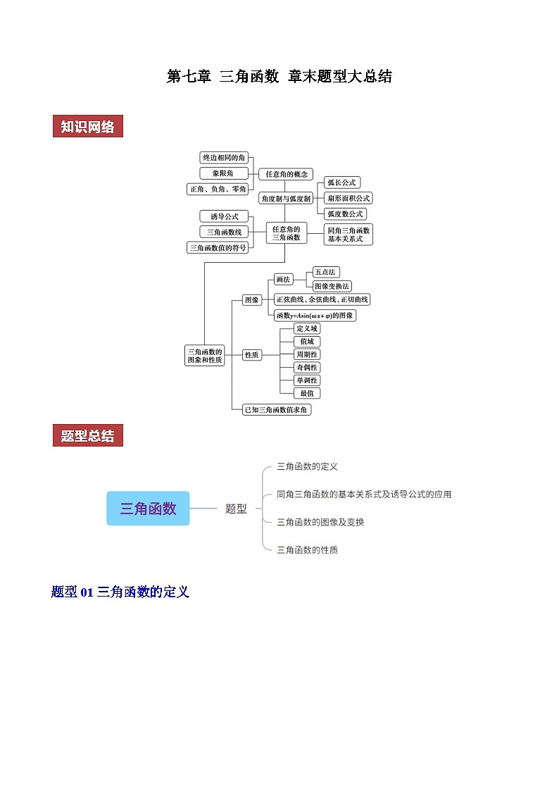 (人教B版)2025秋高中数学必修三同步讲义第七章三角函数章末题型大总结(学生版+解析)第1页
