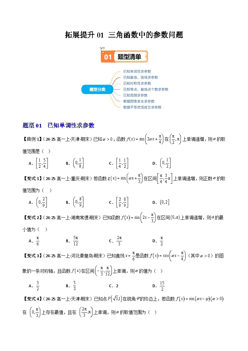 (人教B版)2025秋高中数学必修三同步讲义第18讲拓展提升01三角函数中的参数问题(学生版+解析)第1页