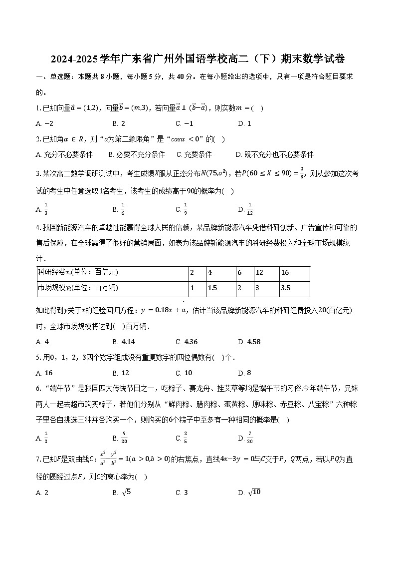 2024-2025学年广东省广州外国语学校高二(下)期末数学试卷(含解析)第1页