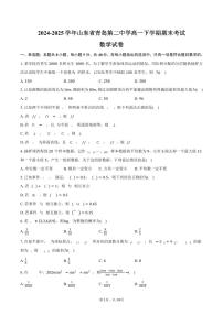 2024-2025学年山东省青岛第二中学高一下学期期末考试数学试卷（含解析）