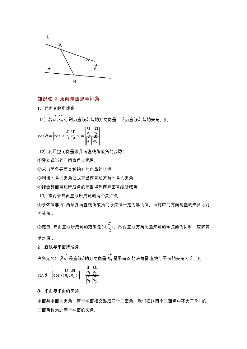 人教A版(2019 )高二数学选择性必修第一册1.4 用空间向量研究距离、夹角问题(思维导图,知识梳理,常见题型)学生版第3页