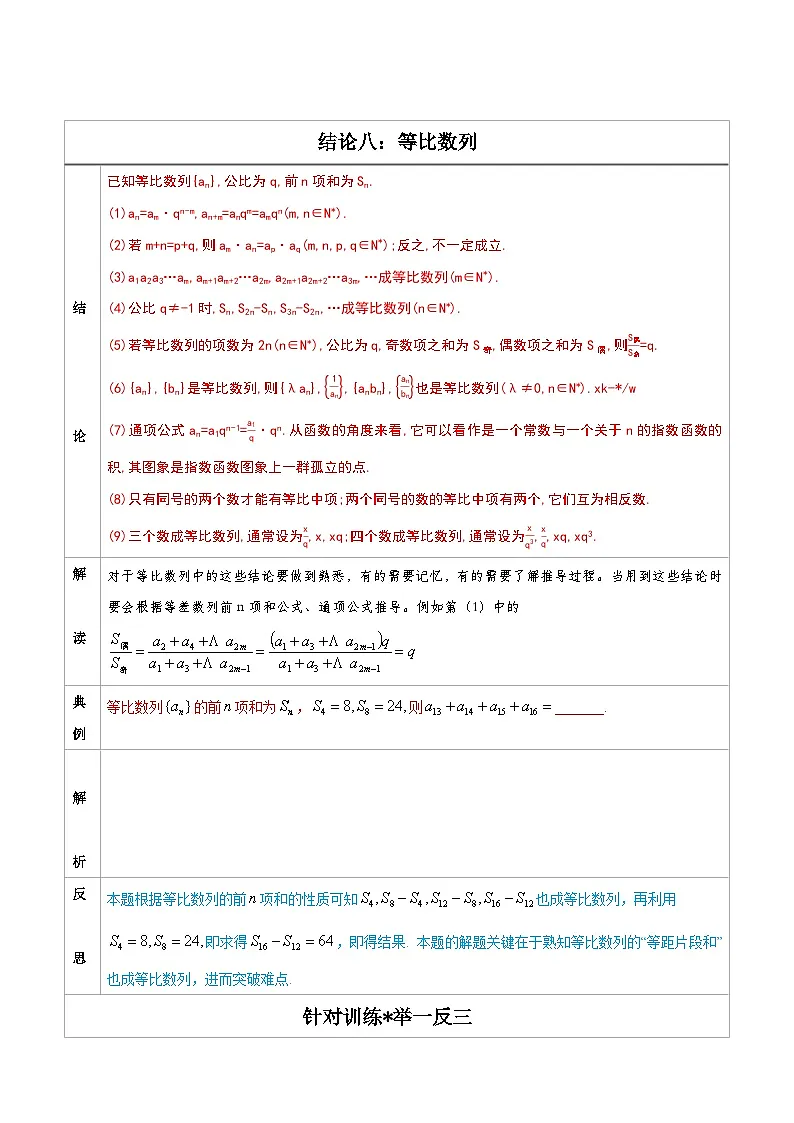 人教版高考数学第二轮专项复习专题08 等比数列-高中数学经典二级结论解读与应用训练(原卷版)第1页