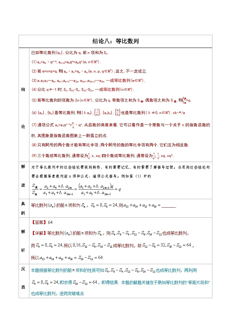 人教版高考数学第二轮专项复习专题08 等比数列-高中数学经典二级结论解读与应用训练(解析版)第1页